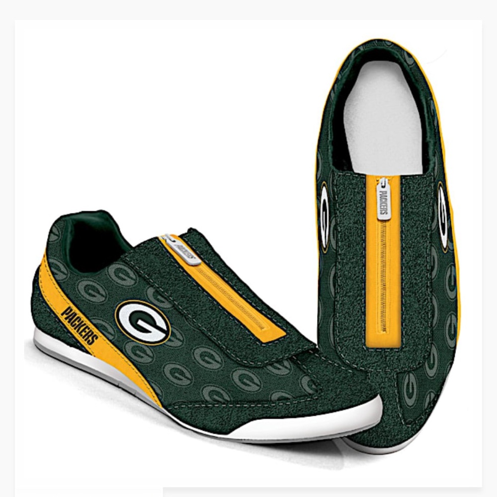 Green Bay Packers Logo-Pattern Zipper Canvas Sneakers